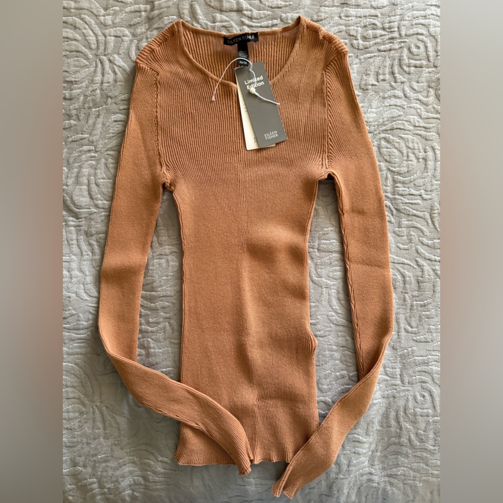 EILEEN FISHER Limited Edition Sheer Organic Cotton Slim Top - Amber - Picture 4 of 6